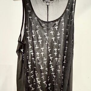 Forever 21 Black Sheer Sleeveless Top with Cross Pattern